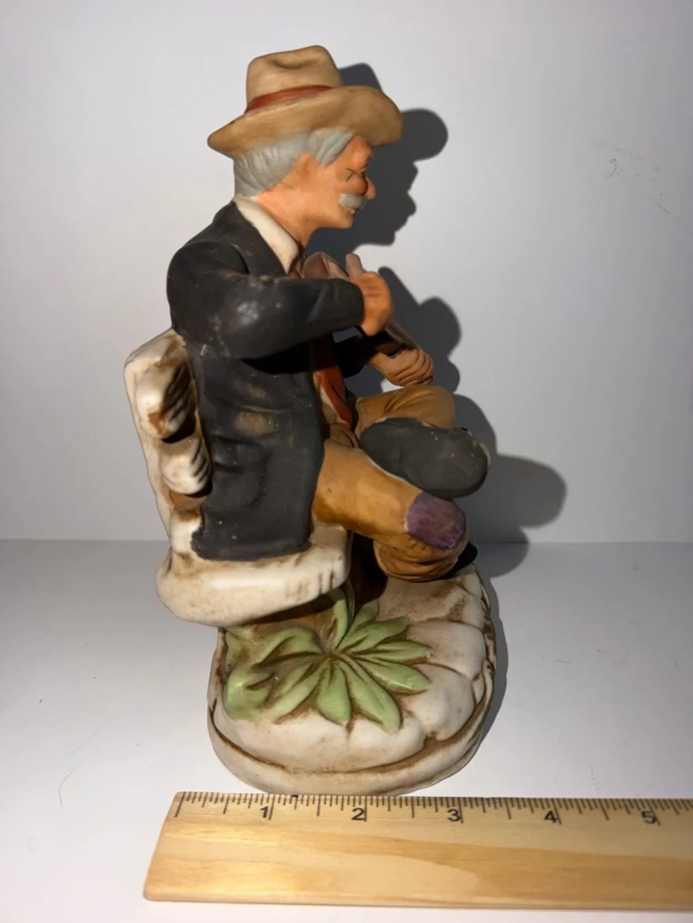 Vintage Porcelain Old Man Playing Fiddle Figurine with Dog on Bench - Picture 6 of 9